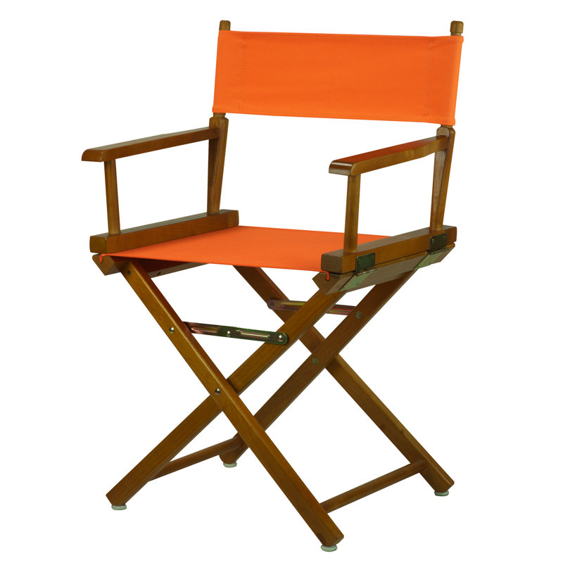 18" Folding Director Chair, Tangerine, Honey Oak