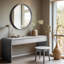 Miroir mural rond en bois pour meuble-lavabo de salle de bain-90993439-88364435