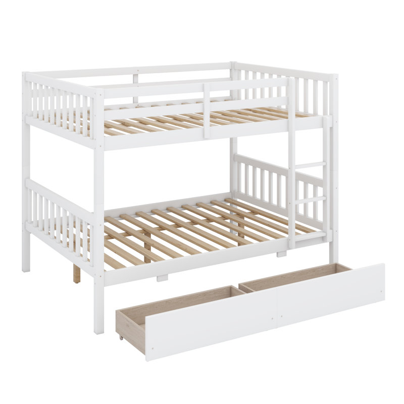 Lit superposé multifonctionnel avec tiroirs intégrés, échelle robuste et lit double convertible, Blanc