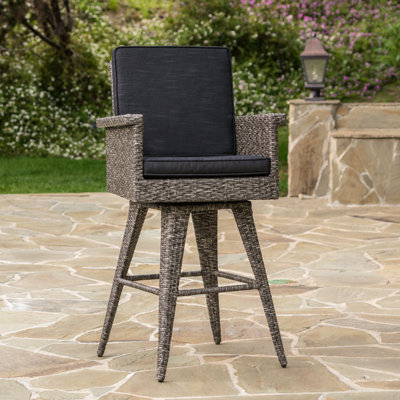 30" Outdoor Bar Stool With Dark Grey Water Cover. Faux & Iron. 23.4in D X 24.82in W 43.15in H. Assembly Required Cushion. Made Of And