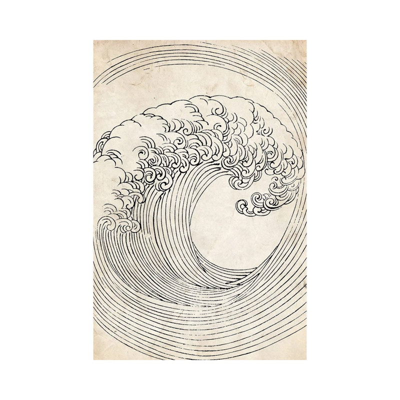 Croquis de vague zen rétro_1PC6, H 18 po x l 12 po, Sans cadre, toile