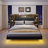 Floating Bed Frame With LED Light And Bookcase Storage Headboard