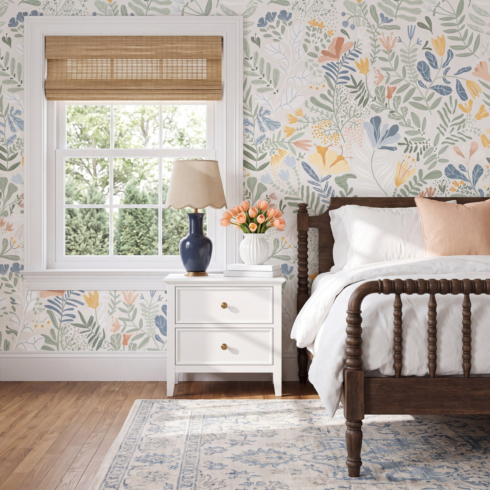 Kathryn Wallpaper, Cream/Orange/Green