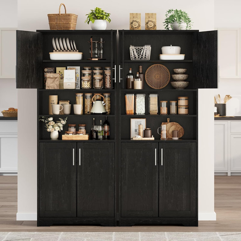 Multifunctional 67" Storage Cabinet with 4 Doors & Adjustable Shelves for Kitchen, Pantry, Living Room, Black