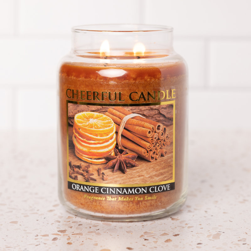 Orange Cinnamon Clove Scented Glass Jar Candle with Lid, 24 oz