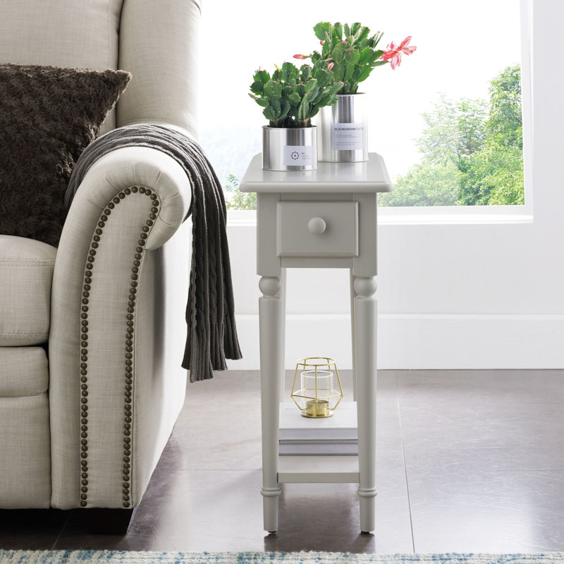 Coastal Solid Wood Narrow Side Table, Greige