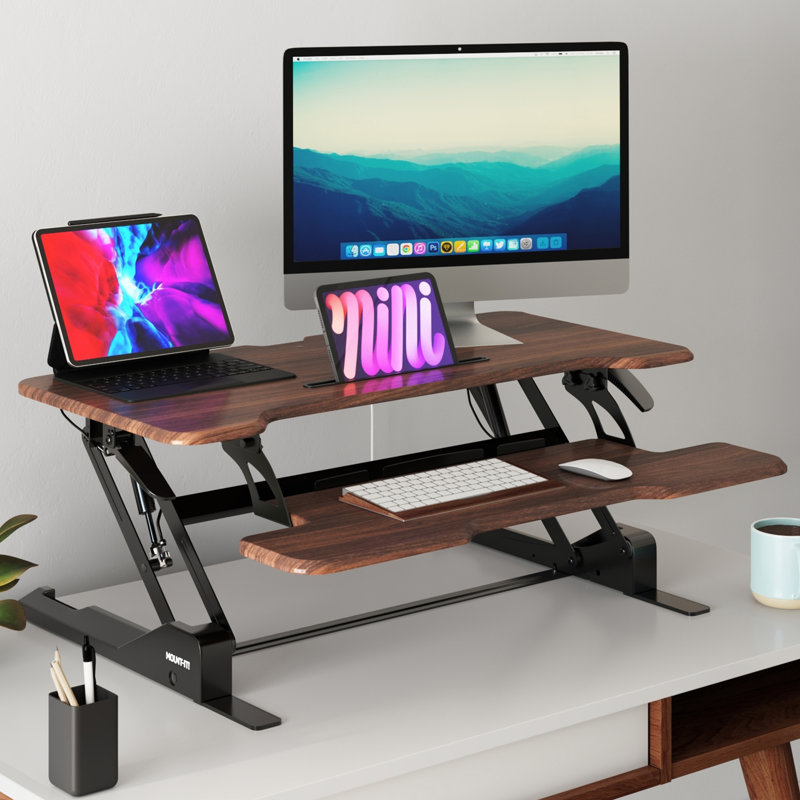 Mount-It Standing Desk Converter with 38" Desktop, Brown