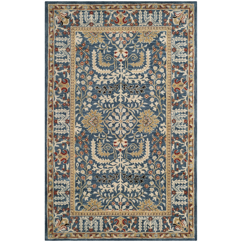 Antiquity Hand-Tufted Dark Blue Area Rug, Rectangle 4' x 6'