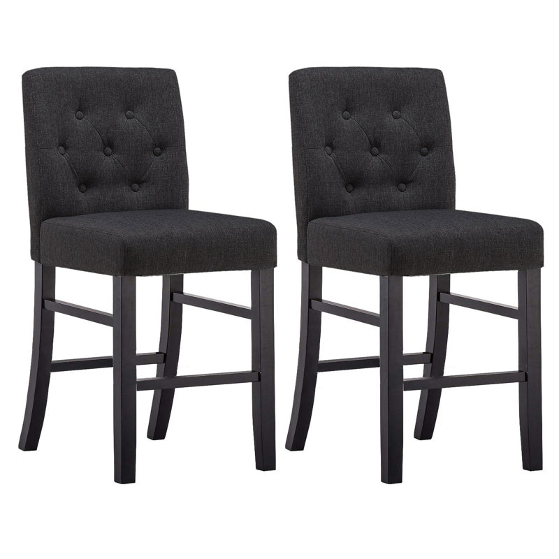 Kahori Upholstered Counter Stool, Counter stool (24" Seat Height), Charcoal, 2