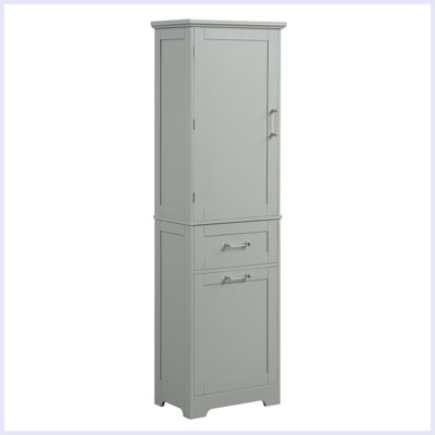 Grande armoire de rangement pour salle de bain, armoire de rangement autoportante avec deux tiroirs de taille différente et tablette réglable