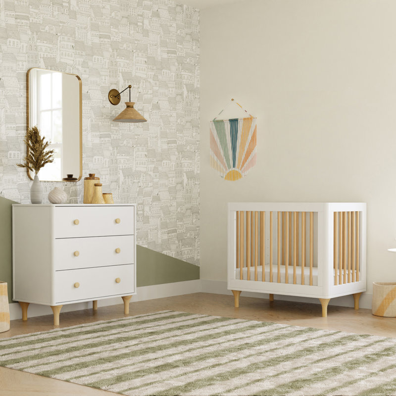 White and Natural Pine 4-in-1 Convertible Mini Crib