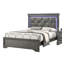 Tête de lit capitonnée en similicuir gris foncé avec grand lit 1 pièce et meubles de chambre à coucher à DEL gris et bois massif FB