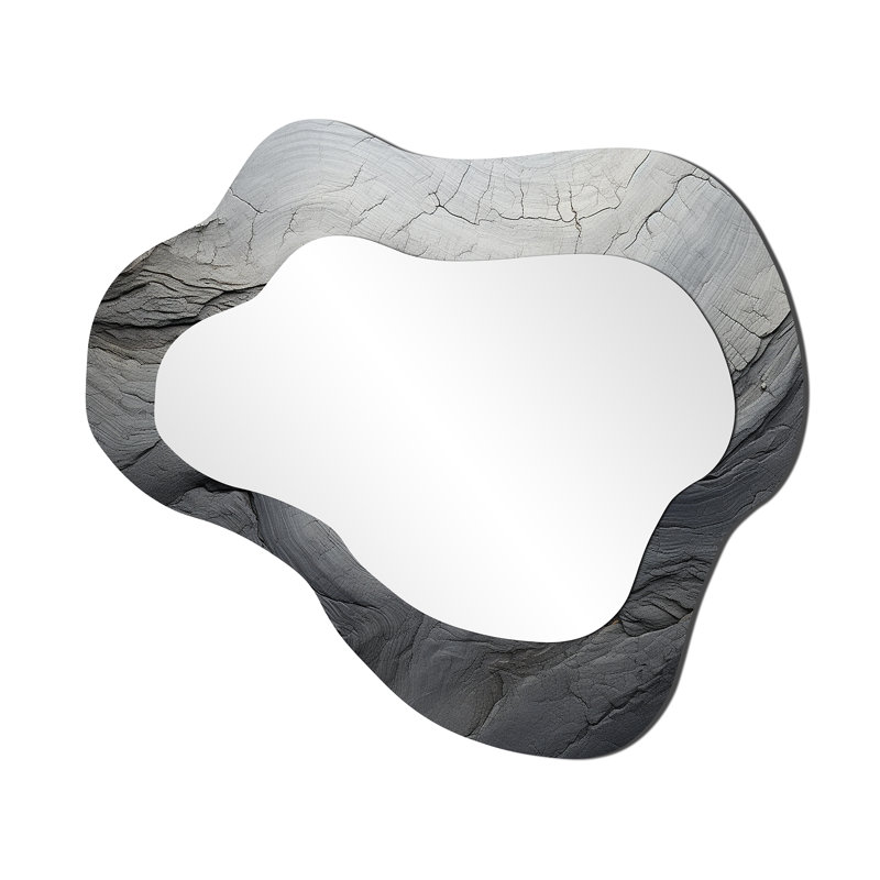 Pierre grise et blanche rivière III - abstrait miroir asymétrique unique, grand miroir mural nuage gris, impression d'art en métal