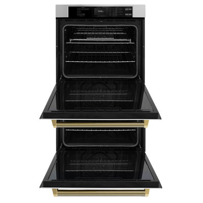 ZLINE Autograph 30 in. True Convection Double Wall Oven in Stainless Steel & Gold Helix Handles