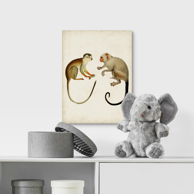 Art sur toile singes pour enfants, H 36 po x l 12 po x P 1,2 po, Toile tendue avec châssis