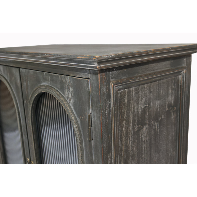 Armoire de cuisine avec 2 portes en verre et 2 tiroirs, noir + gris