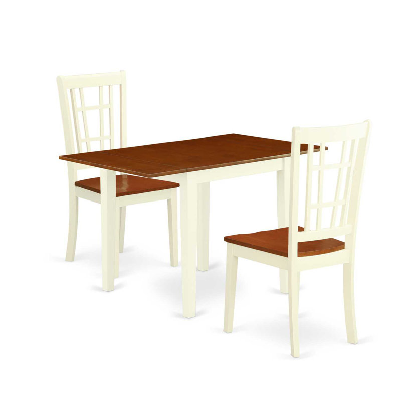Solid Wood Top Dining Table Set, Babeurre, Babeurre / Cerisier, 3 Pieces: 1 Table, 2 Chairs