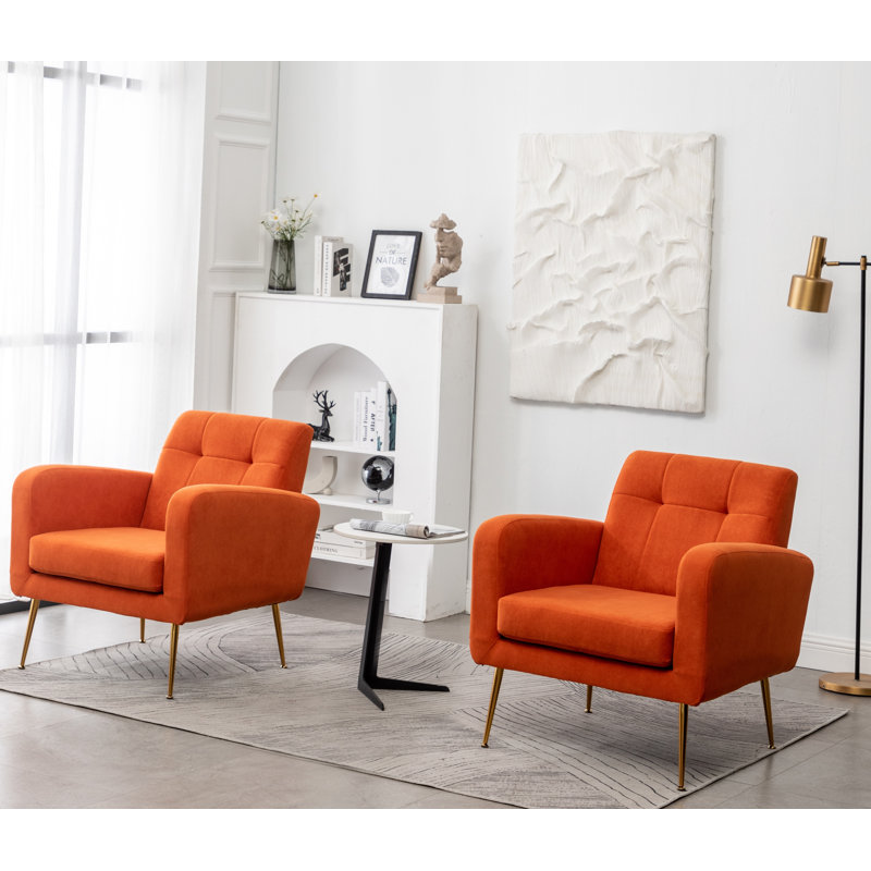 Alixon 29'' Wide Tufted Armchair, Orange Polyester Blend