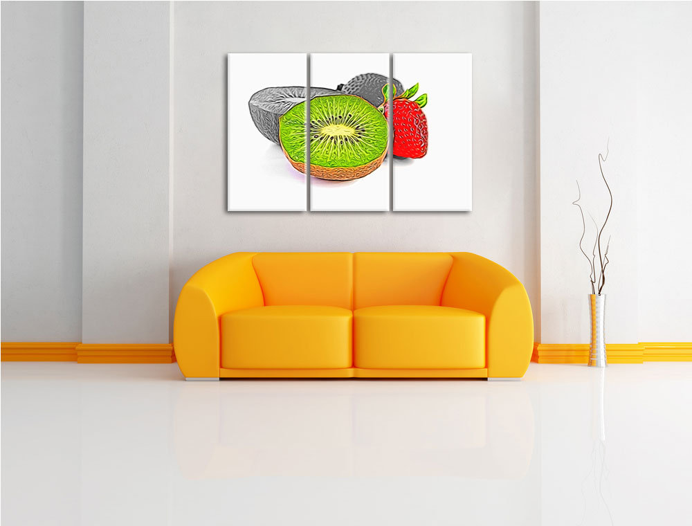 3-tlg. Leinwandbilder-Set „Fruchtige Kiwi und Erdbeere“, Grafikdruck