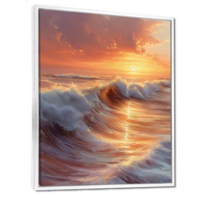 Reproduction d'art mural jaune, blanc, coucher de soleil, vagues de l'océan