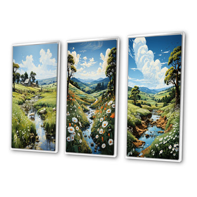 «Countryside Sheep In Pasture», 3 pièces sur toile