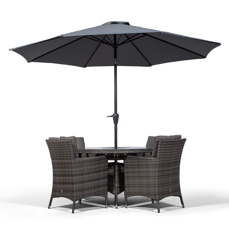 Karcher 4 - Person Patio Dining Set Umbrella Hole Included Round Table with Cushions Included, Grey