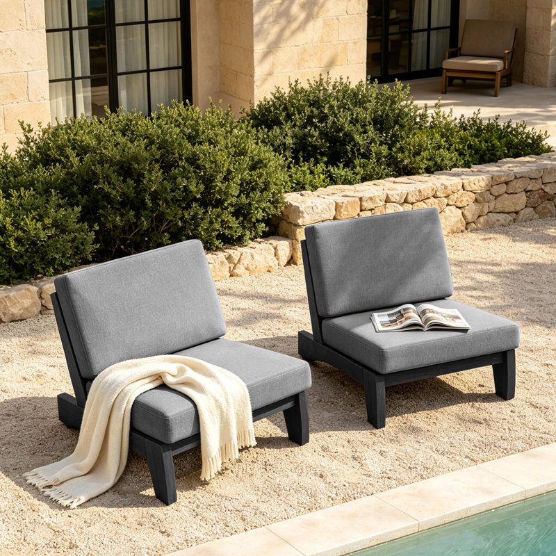 Ensemble de sièges d'extérieur 2 pièces avec coussins pour patio ou jardin Polett, Gris, Noir
