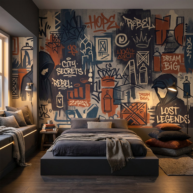Papier peint urbain Street Art Graffiti, 140 po x 108 po, Peler et coller