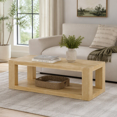 Modern Design 48 Inch Rectangular Coffee Table,2-Tier Mdf Rectangle Coffee Table For Living Room,Office,Natural Color
