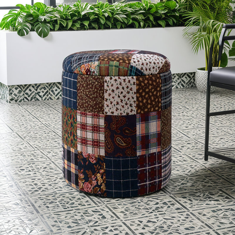 Hugh 40cm Wide Patchwork Footstool Ottoman