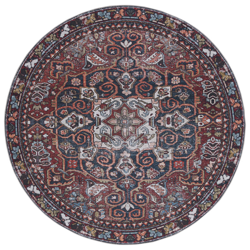 Ziebarth 176 M/W S/R Area Rug In Red / Navy, Round 6'