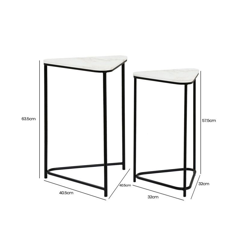 Metal Nesting End Table For Living Room Furniture, Marble Top Nest Of 2 Side Tables, Accent Tables
