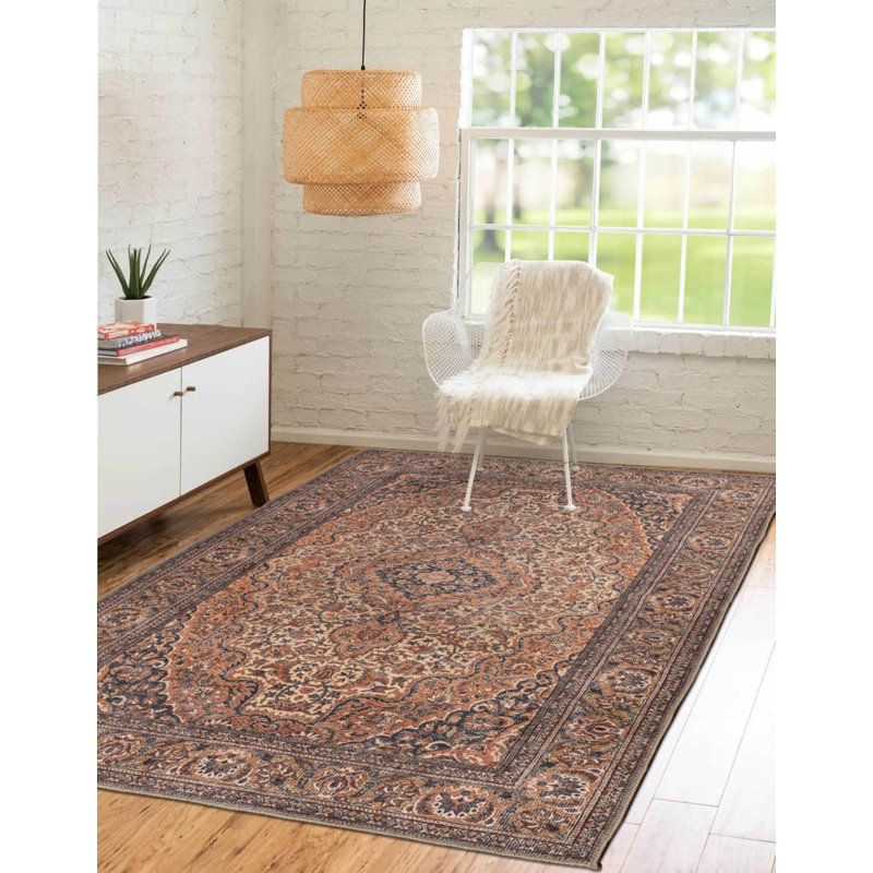 Tapis brun à motif tissé rétro, Rectangle 7 pi 7 po x 10 pi 10 po