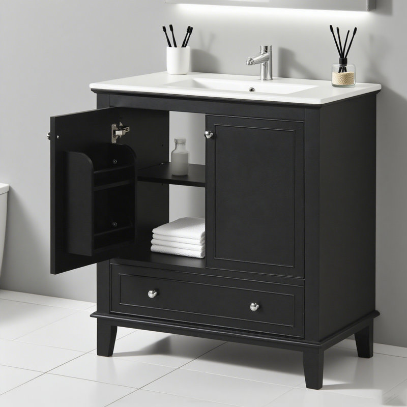 Meuble-lavabo 30 po avec tablette réglable en céramique et tiroir 