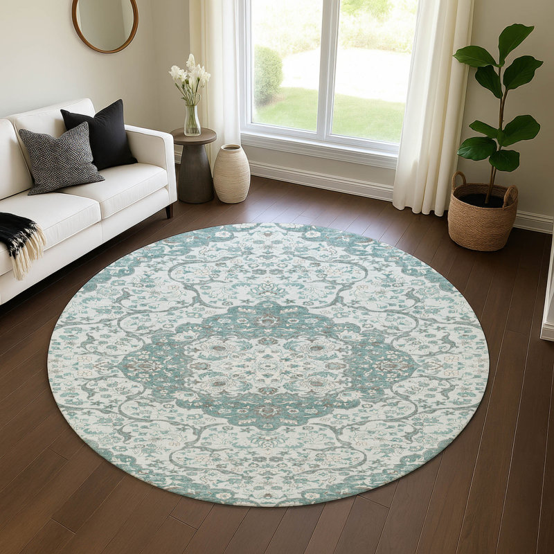 Premium Machine Washable Varasteh AMF1677 Medallion Rug, Round 8'