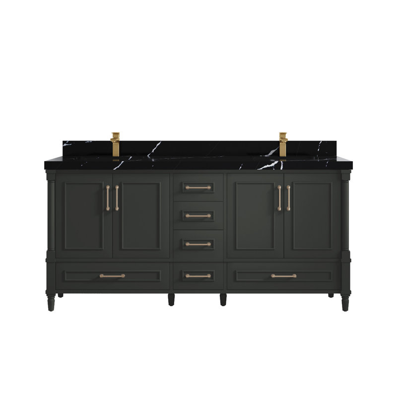 Aberdeen 72'' Double Bathroom Vanity with Top, Calacatta Black, Blacktop