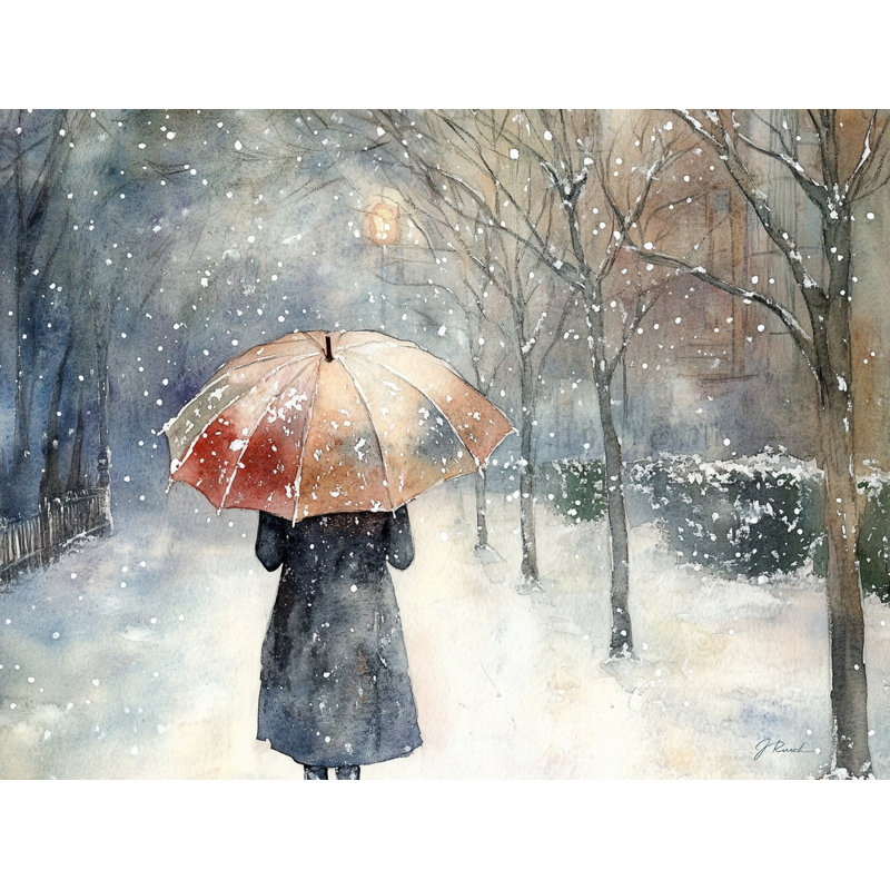 Evening Walk in Snowfall Wrapped Canvas Wall Art
