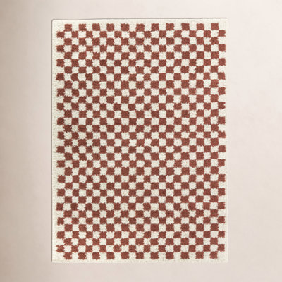 Walker Burnt Orange Cream Checkered Shag Rug