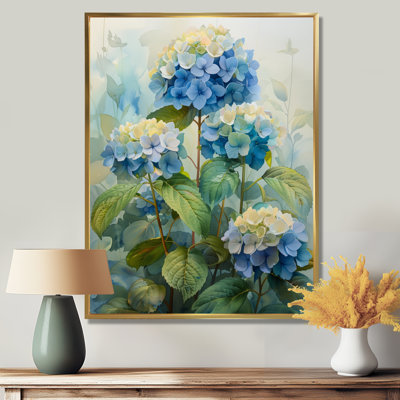 Bleu et vert jardin fleuri hortensia II - hortensia art mural