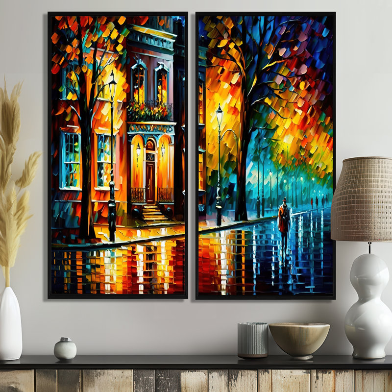 «Colorful Montreal City III - Multicolore, art traditionnel sur toile, 2 pièces, Impression encadrée flottante, 32" H x 32" W