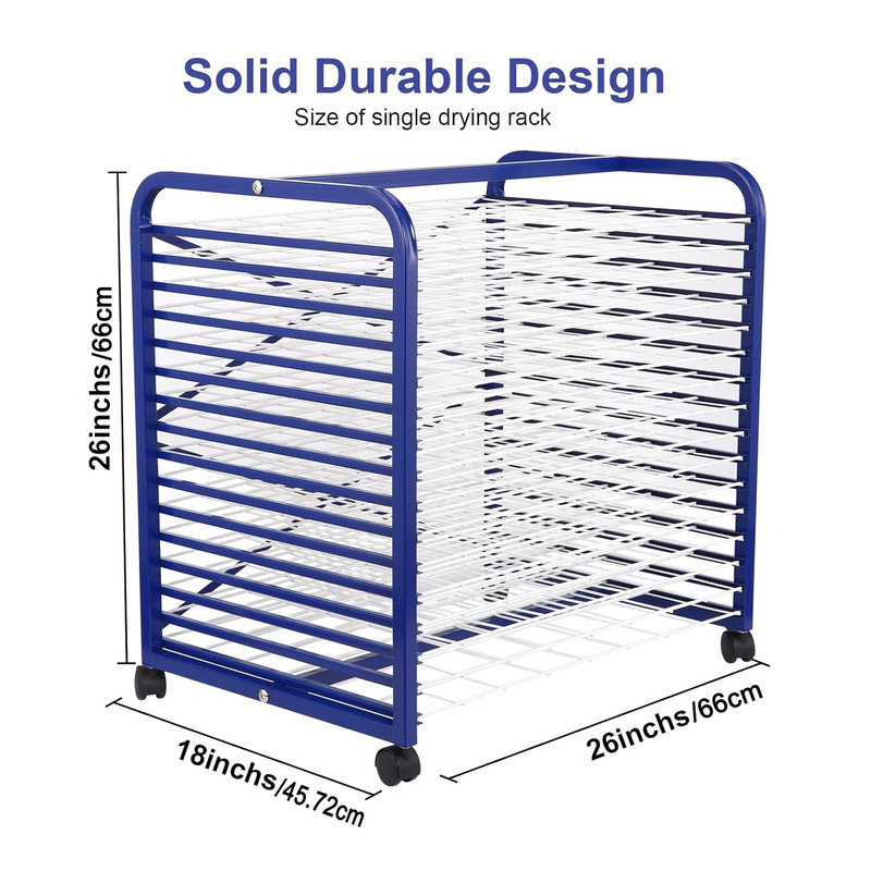 Art Drying Rack, 16 Removable Shelves Mobile Paint Drying Rack with Lockable Castors, Canvas Rack Art Storage Ideal for Schools and Art Studios 18" D x 26" W x 26" H