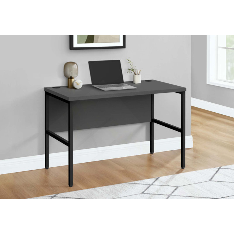 Bureau d'ordinateur moderne de 48 pouces avec stratifié gris et métal noir, pour la maison ou le bureau, Gris / Noir