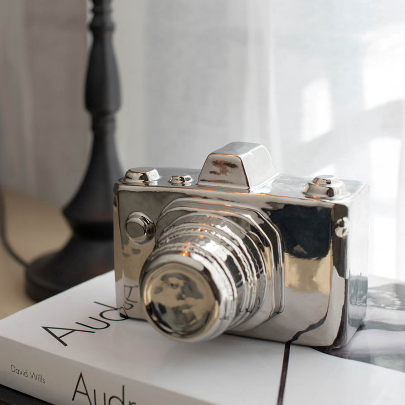 Amoreta Handmade Ceramic Camera Figurines & Sculptures, Silver