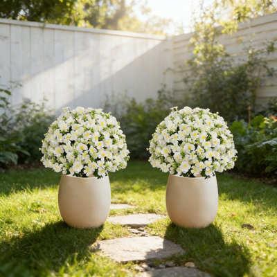 Artificial Snow Lotus Potted Plants Set of 2, 24'' Faux Indoor Outdoor Decor