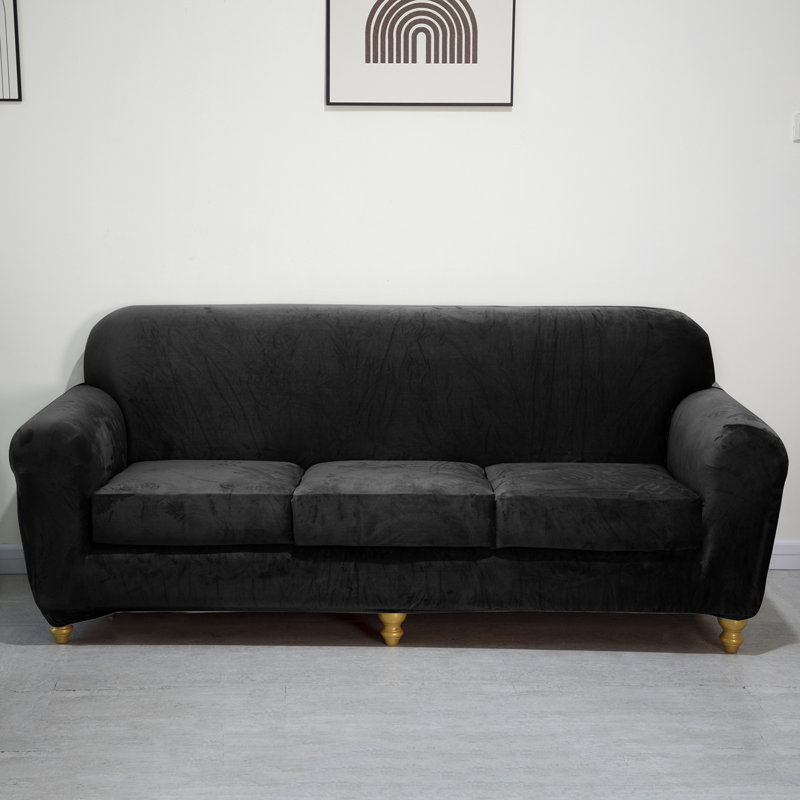 Housse pour canapé à coussins carrés/rectangulaires, Mélange de polyester noir