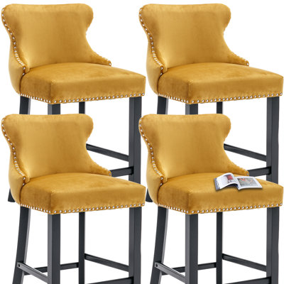  Modern Velvet Upholstered Bar Stools Counter Height Barstools Set of 4