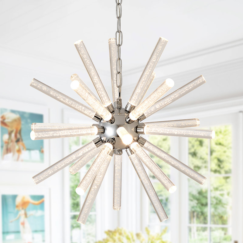 Lustre DEL Sputnik chromé moderne à intensité variable de 22 pouces avec tiges en forme de bulles