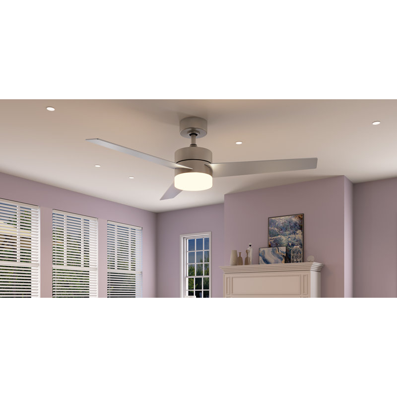 52" 3-Blade LED Smart Ceiling Fan, Nickel, Silver