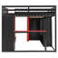 Lit mezzanine simple en L en forme de L avec DEL RVB, deux lits simples, ports USB, meuble télé et tablettes de rangement, rouge-2083690872