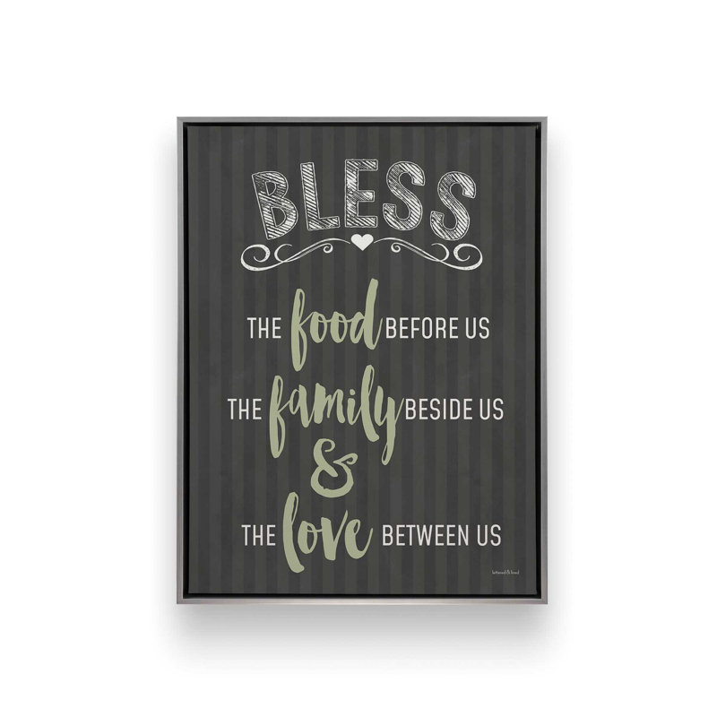 «Bless this Family» par lettrage et reproduction d'art, L 30 x H 40, Argent, Toile avec cadre